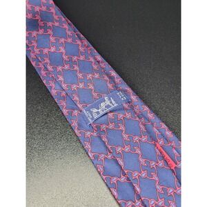 Hermes Silk Necktie Blue Red Geometric Link Pattern 7016 TA Made in France
